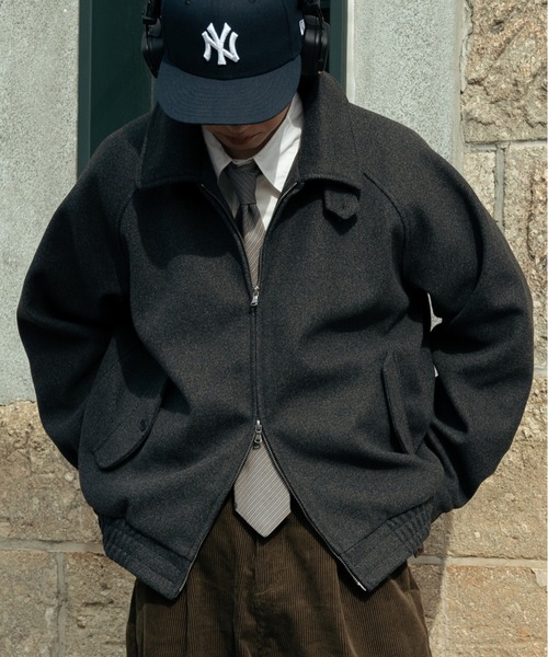 Bleme ダブルジップメルトンハリントンジャケット ダブルジップ メルトンハリントンジャケット チンストラップ付き