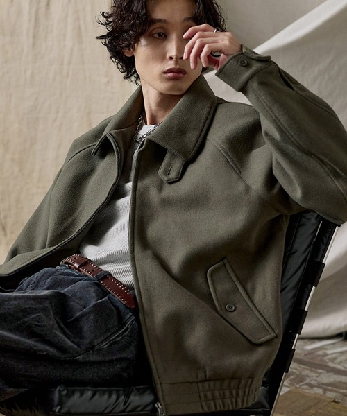 Bleme ダブルジップメルトンハリントンジャケット ダブルジップ メルトンハリントンジャケット チンストラップ付き