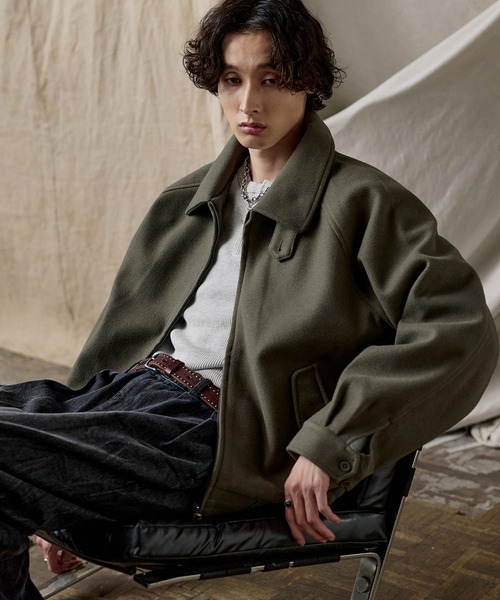 セール】ダブルジップ メルトンハリントンジャケット チンストラップ