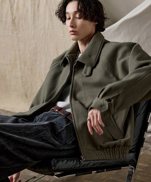 ダブルジップ メルトンハリントンジャケット チンストラップ付き