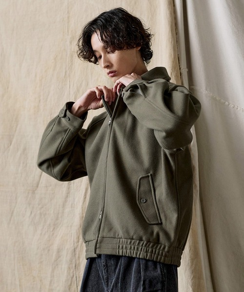 ダブルジップ メルトンハリントンジャケット チンストラップ付き