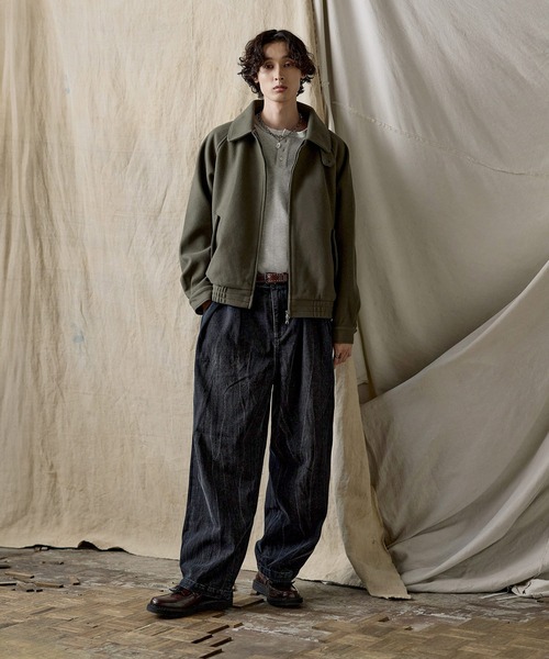 ダブルジップ メルトンハリントンジャケット チンストラップ付き