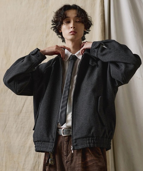 ダブルジップ メルトンハリントンジャケット チンストラップ付き