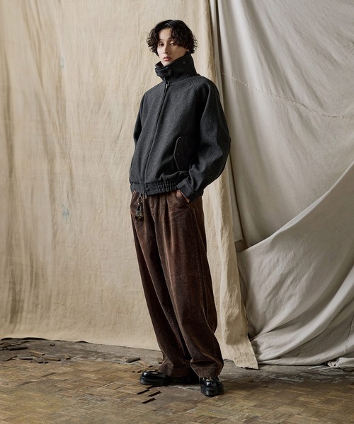 ダブルジップ メルトンハリントンジャケット チンストラップ付き