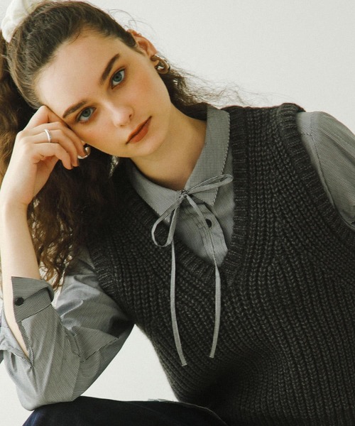 URBAN RESEARCH DOORS（アーバンリサーチドアーズ）の「『UR TECH』リボン付シャツ（シャツ/ブラウス・レディース・オフホワイト/チェック・MEDIUM）」の2枚目の写真