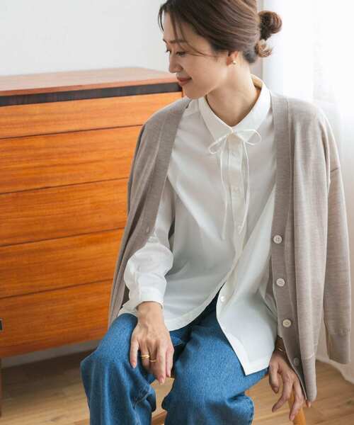 URBAN RESEARCH DOORS（アーバンリサーチドアーズ）の「『UR TECH』リボン付シャツ（シャツ/ブラウス・レディース・オフホワイト/チェック・MEDIUM）」の3枚目の写真