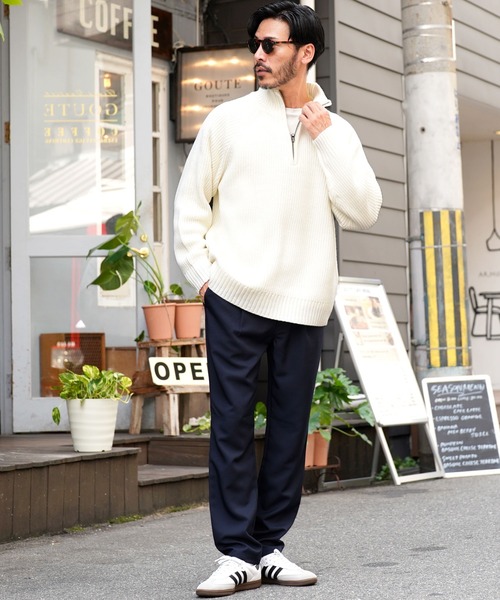 jiggys shop(ジギーズショップ)の「ハーフジップ あぜ編み 洗えるニット セーター(ニット/セーター・メンズ・ホワイト/ミックスグレー/ブラック・X-LARGE/LARGE/MEDIUM/SMALL)」の8枚目の写真