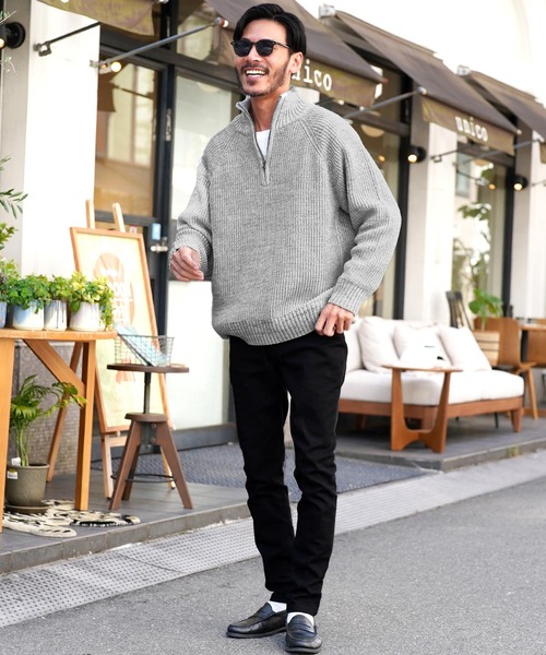 jiggys shop(ジギーズショップ)の「ハーフジップ あぜ編み 洗えるニット セーター(ニット/セーター・メンズ・ホワイト/ミックスグレー/ブラック・X-LARGE/LARGE/MEDIUM/SMALL)」の14枚目の写真