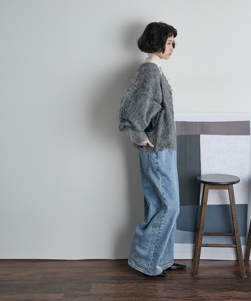 カラフルビジューウールブレンドハイネックリブニットトップス（ニット