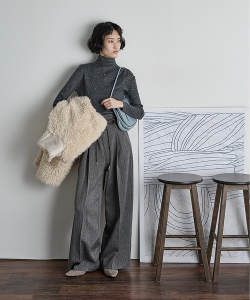 よさく様　トップス　グレー THE YOn（ザヨン）の「カラフルビジューウールブレンドハイネック