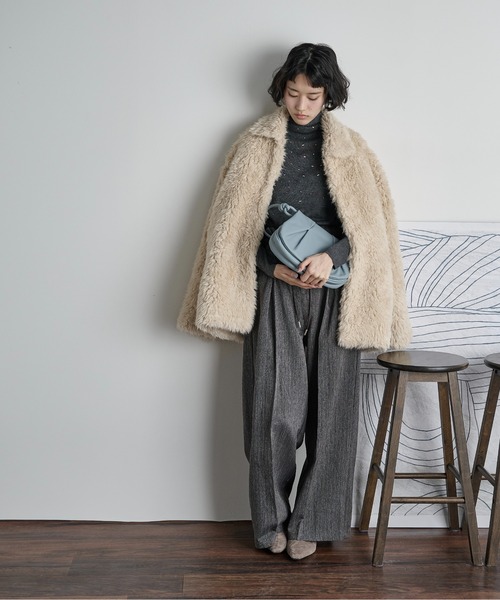 THE YOn（ザヨン）の「カラフルビジューウールブレンドハイネックリブニットトップス（ニット/セーター・レディース・グレー/チャコールグレー/アイボリー/ブラック・FREE）」の19枚目の写真