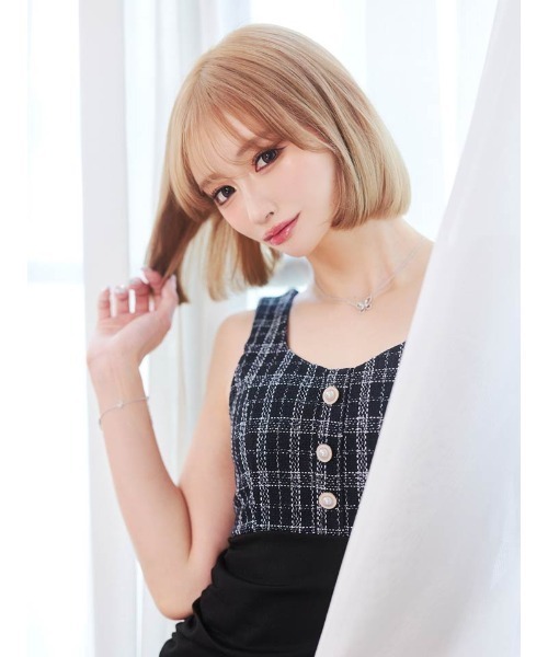 DAZZY(デイジー)の「チェック ツイード 切り替え ノースリーブ タイト ミニドレス(ドレス・レディース・ホワイト×ブラック/ネイビー・S/M/L)」の16枚目の写真
