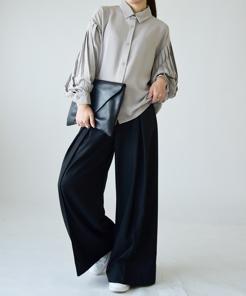 and it_（アンドイット）の「タックワイドパンツ（その他パンツ・レディース・グレー/ブラック・L/M/LL）」の6枚目の写真