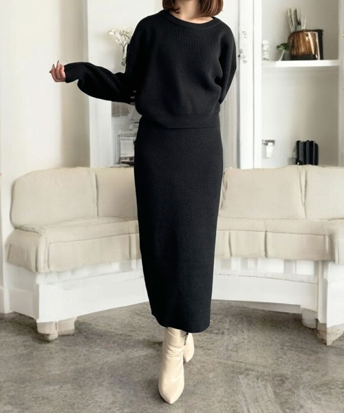 Julia Boutique(ジュリアブティック)の「無地&ボーダーニットセットアップ(ワンピース・レディース・アイボリー/ブラック×ホワイト/ブラック/ボルドー・ONE)」の10枚目の写真