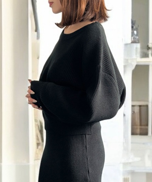 Julia Boutique(ジュリアブティック)の「無地&ボーダーニットセットアップ(ワンピース・レディース・アイボリー/ブラック×ホワイト/ブラック/ボルドー・ONE)」の13枚目の写真