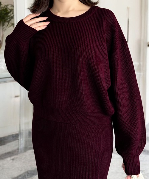 Julia Boutique(ジュリアブティック)の「無地&ボーダーニットセットアップ(ワンピース・レディース・アイボリー/ブラック×ホワイト/ブラック/ボルドー・ONE)」の17枚目の写真