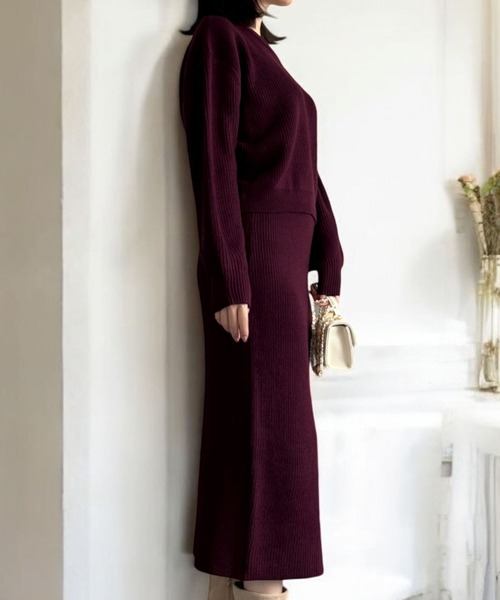Julia Boutique(ジュリアブティック)の「無地&ボーダーニットセットアップ(ワンピース・レディース・アイボリー/ブラック×ホワイト/ブラック/ボルドー・ONE)」の19枚目の写真