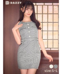 【デートにも使える上品デザイン】女らしさと肌見せの絶妙バランス◎フリンジ ツイード ライン ボタン ビジュー ノースリーブ タイト ミニドレス