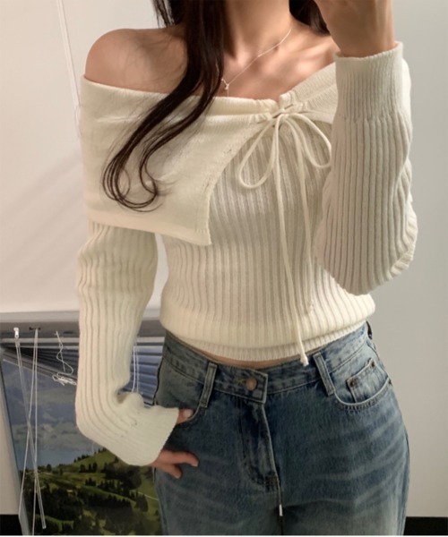 レースアップオフショルダーニット/2024 AW COLLECTION（ニット 
