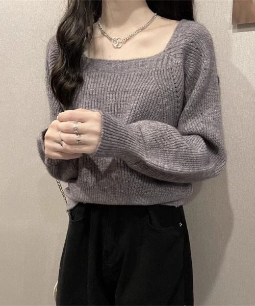 Coo+i(クーイ)の「ショート丈ニット(ニット/セーター・レディース・グレー/ブラック/ホワイト/ブラウン/モカ・FREE)」の3枚目の写真