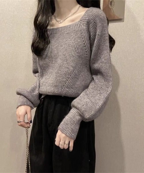 Coo+i(クーイ)の「ショート丈ニット(ニット/セーター・レディース・グレー/ブラック/ホワイト/ブラウン/モカ・FREE)」の18枚目の写真