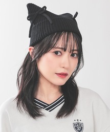 リボン付ネコ耳ニット帽
