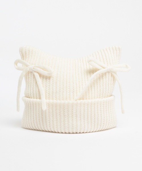 Honeys（ハニーズ）の「リボン付ネコ耳ニット帽（ニットキャップ/ビーニー・レディース・アイボリー/ブラック/ピンク・FREE）」の17枚目の写真