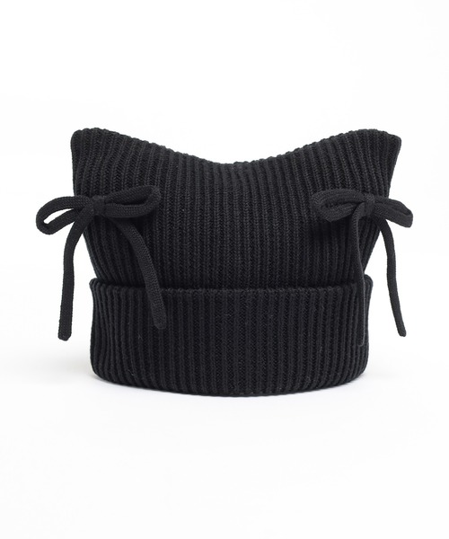 Honeys（ハニーズ）の「リボン付ネコ耳ニット帽（ニットキャップ/ビーニー・レディース・アイボリー/ブラック/ピンク・FREE）」の20枚目の写真