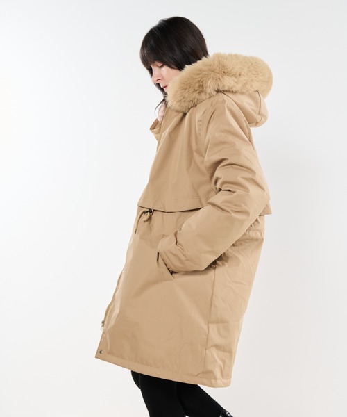 Shelly island（シェリーアイランド）の「2ｗayダウンコート（ダウンジャケット/コート・レディース・ベージュ/ブラック・FREE）」の9枚目の写真