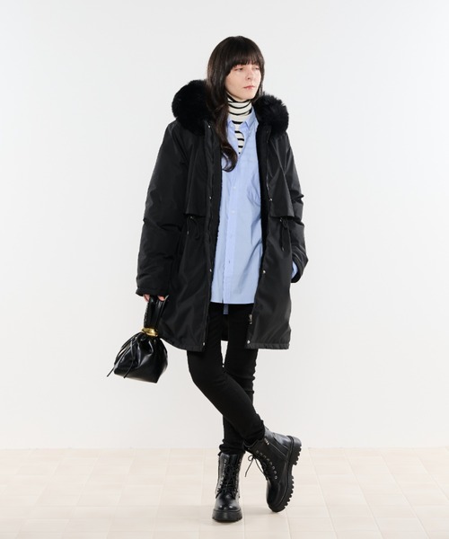 Shelly island（シェリーアイランド）の「2ｗayダウンコート（ダウンジャケット/コート・レディース・ベージュ/ブラック・FREE）」の16枚目の写真