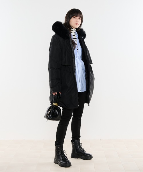 Shelly island（シェリーアイランド）の「2ｗayダウンコート（ダウンジャケット/コート・レディース・ベージュ/ブラック・FREE）」の17枚目の写真