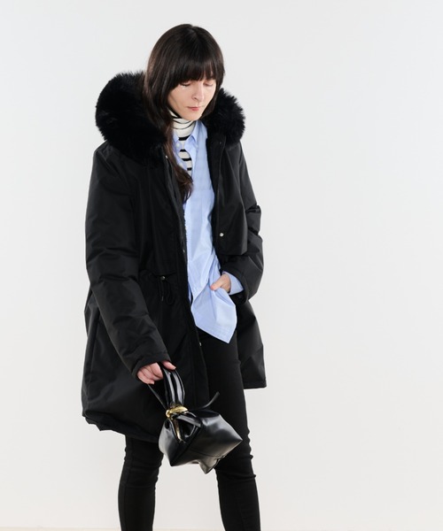 Shelly island（シェリーアイランド）の「2ｗayダウンコート（ダウンジャケット/コート・レディース・ベージュ/ブラック・FREE）」の21枚目の写真