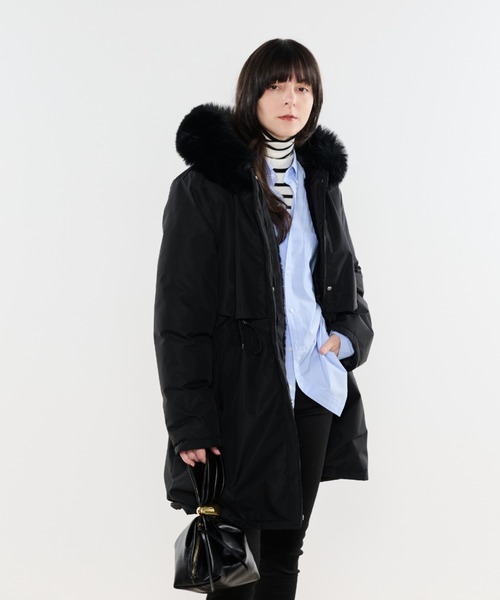 Shelly island（シェリーアイランド）の「2ｗayダウンコート（ダウンジャケット/コート・レディース・ベージュ/ブラック・FREE）」の22枚目の写真