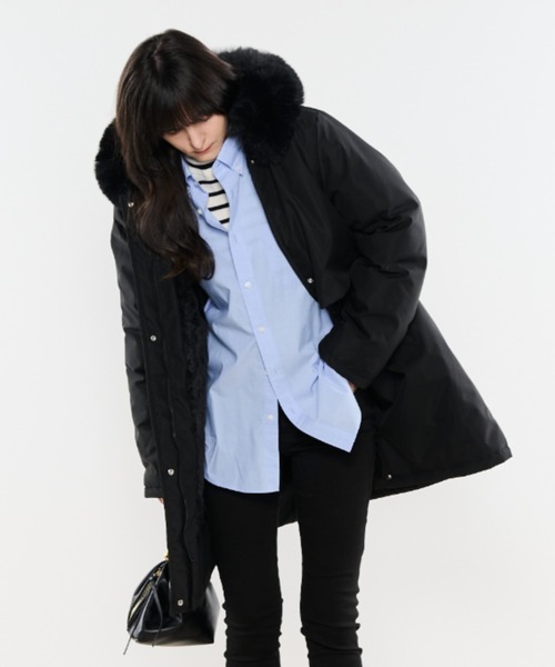 Shelly island（シェリーアイランド）の「2ｗayダウンコート（ダウンジャケット/コート・レディース・ベージュ/ブラック・FREE）」の14枚目の写真