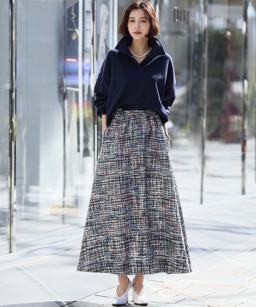 ツイードギャザーミモレ丈スカート（スカート）｜ELFRANK（エル