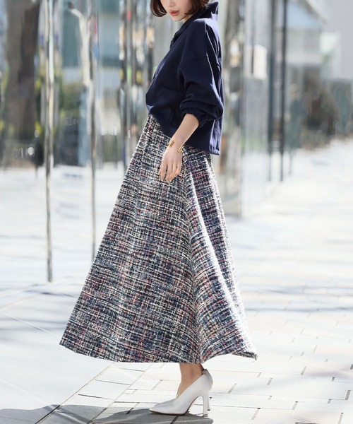 ツイードギャザーミモレ丈スカート（スカート）｜ELFRANK（エル