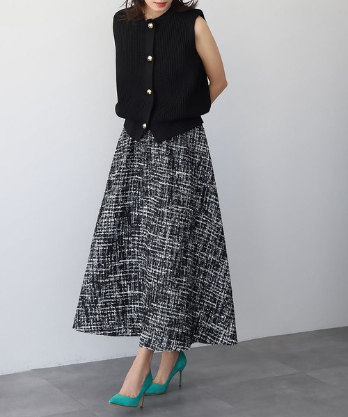 ツイードギャザーミモレ丈スカート（スカート）｜ELFRANK（エル