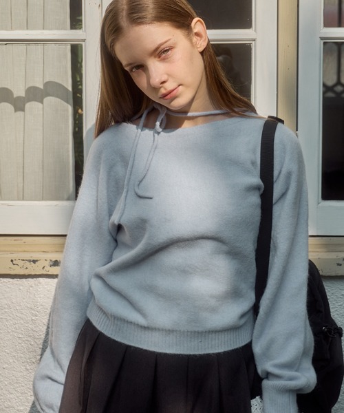 Birthday room(バースデイルーム)の「ワンショルダーリボンカラーニット / one shoulder ribbon color knit(ニット/セーター・レディース・イエロー/ライトブルー・FREE)」の4枚目の写真