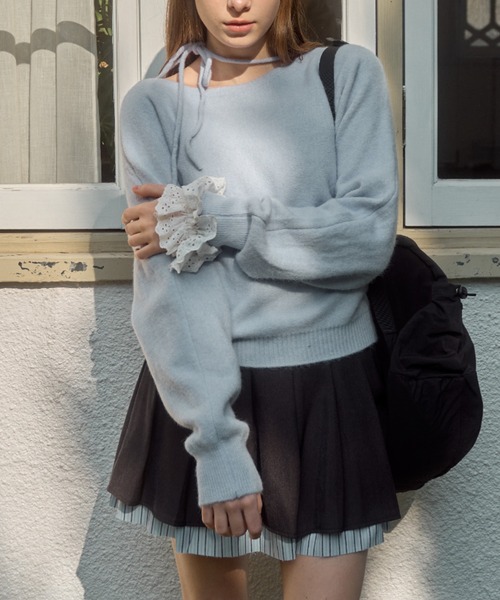 Birthday room(バースデイルーム)の「ワンショルダーリボンカラーニット / one shoulder ribbon color knit(ニット/セーター・レディース・イエロー/ライトブルー・FREE)」の10枚目の写真