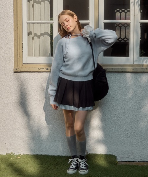 Birthday room(バースデイルーム)の「ワンショルダーリボンカラーニット / one shoulder ribbon color knit(ニット/セーター・レディース・イエロー/ライトブルー・FREE)」の11枚目の写真