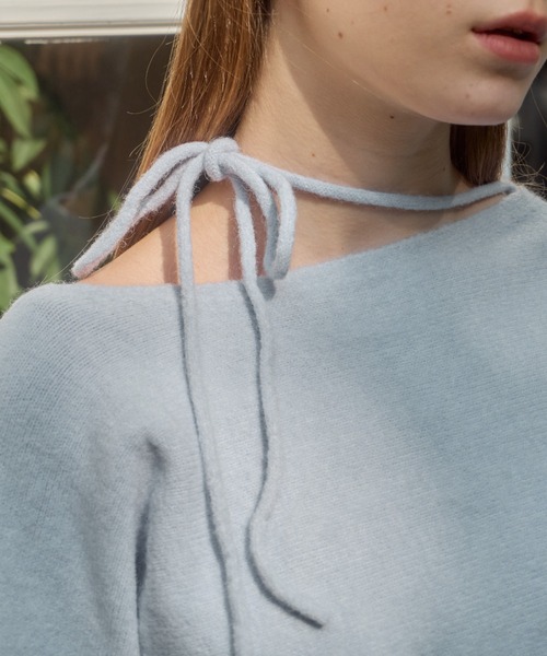 Birthday room(バースデイルーム)の「ワンショルダーリボンカラーニット / one shoulder ribbon color knit(ニット/セーター・レディース・イエロー/ライトブルー・FREE)」の3枚目の写真