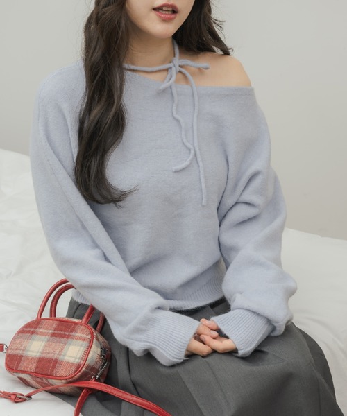 Birthday room(バースデイルーム)の「ワンショルダーリボンカラーニット / one shoulder ribbon color knit(ニット/セーター・レディース・イエロー/ライトブルー・FREE)」の14枚目の写真