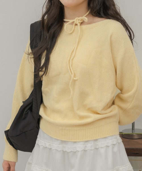 Birthday room(バースデイルーム)の「ワンショルダーリボンカラーニット / one shoulder ribbon color knit(ニット/セーター・レディース・イエロー/ライトブルー・FREE)」の17枚目の写真