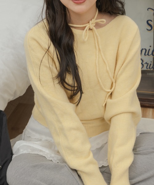 Birthday room(バースデイルーム)の「ワンショルダーリボンカラーニット / one shoulder ribbon color knit(ニット/セーター・レディース・イエロー/ライトブルー・FREE)」の18枚目の写真