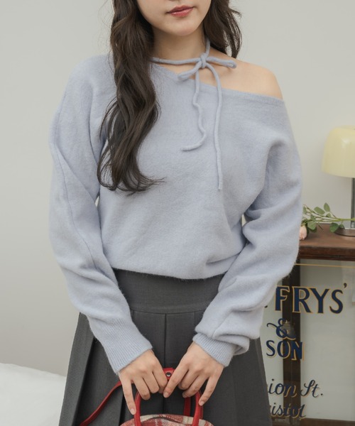 Birthday room(バースデイルーム)の「ワンショルダーリボンカラーニット / one shoulder ribbon color knit(ニット/セーター・レディース・イエロー/ライトブルー・FREE)」の20枚目の写真