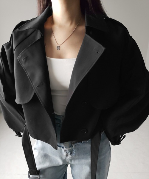 me+em select(ミームセレクト)の「※【 2color 】ベルテッドショートトレンチコート / belted short trench coat(トレンチコート・レディース・ブラック/ベージュ・FREE)」の19枚目の写真