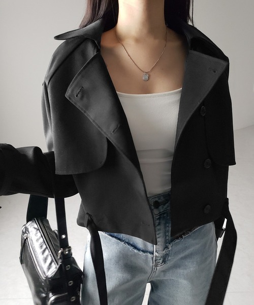 me+em select(ミームセレクト)の「※【 2color 】ベルテッドショートトレンチコート / belted short trench coat(トレンチコート・レディース・ブラック/ベージュ・FREE)」の20枚目の写真