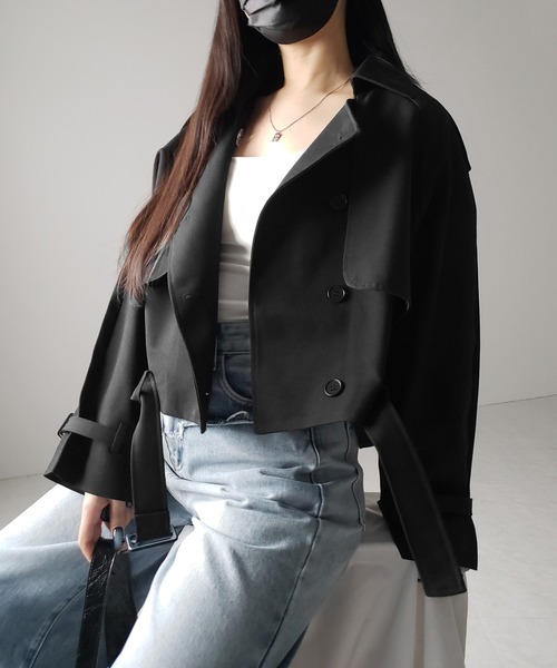 me+em select(ミームセレクト)の「※【 2color 】ベルテッドショートトレンチコート / belted short trench coat(トレンチコート・レディース・ブラック/ベージュ・FREE)」の22枚目の写真