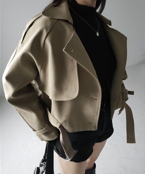 me+em select(ミームセレクト)の「※【 2color 】ベルテッドショートトレンチコート / belted short trench coat(トレンチコート・レディース・ブラック/ベージュ・FREE)」の11枚目の写真