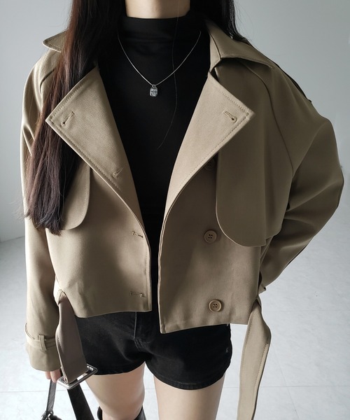 me+em select(ミームセレクト)の「※【 2color 】ベルテッドショートトレンチコート / belted short trench coat(トレンチコート・レディース・ブラック/ベージュ・FREE)」の12枚目の写真